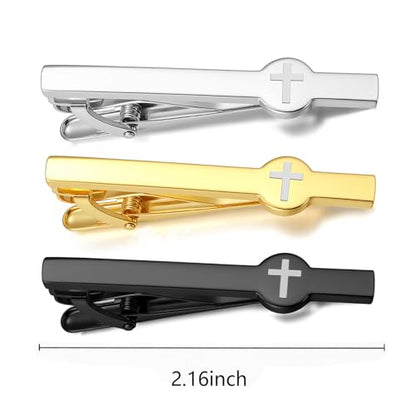 Tie Clips for Men 3Pcs Tie Bar Clip Set Personalized Gifts Suitable for Wedding Anniversary Business - style: 3pcs Cross