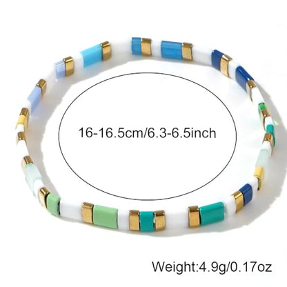 Candy Colorful Tila Flat Beads Bracelets for Women Trendy Unique Friendship Handmade Stackable Christmas Jewelry Gifts - color: lake blue