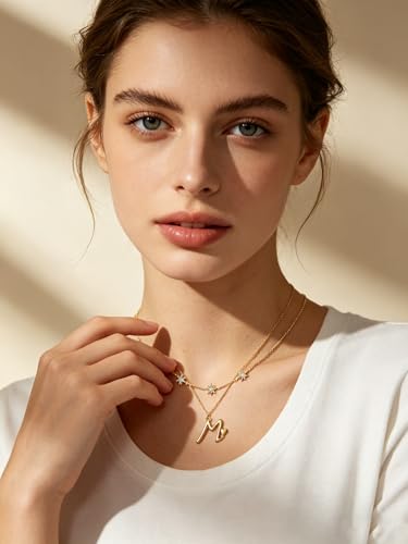 14K Gold A-Z Initial Lette Necklace Star Choker Women Necklace | Personalized Initial Jewelry, Meaningful Name Letter Gift for Women Wife Mom Friend, Perfect Present For Birthday/Anniversary - style: 14K Gold-M