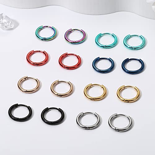 Jstyle 18G 20G Small Hoop Earrings for Men Women Huggie Hoops 8 Pairs | Hypoallergenic Surgical Stainless Steel, Multicolor Cartilage Helix Lobes Sleeper Hoop Earrings Set 8mm/10mm/12mm/14mm - style: Inner Diameter 10mm (18G)