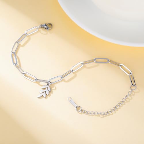 Dreamtimes Daisy Flower Anklets for Women Leaf Anklet Dainty Beach Anklet Jewelry Stainless Steel Adjustable Foot Chain Summer Boho Charm Foot Ankle Bracelet Jewelry - color: Leaf-Silver