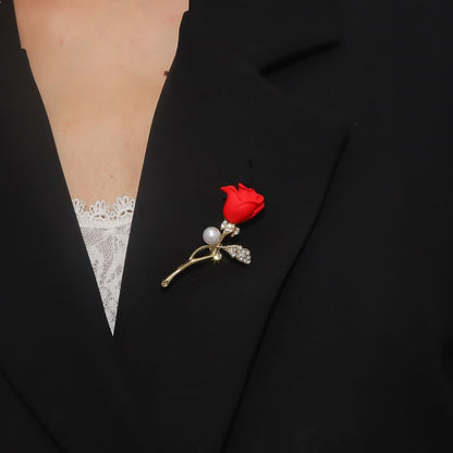 Rose Flower Brooch Pin for Women Fashion Dainty Gold Plated 3D Red Roses Floral Crystal Brooch Pin Birthday Dress Suit Accessories Jewelry - style: Rose Pearl 2