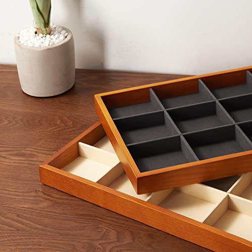 Oirlv Solid Wood Jewelry Tray,Jewelry Drawer Organizer,12 Grid(Grey) | Stackable Design,for Jewelry Necklaces Bracelets and Watches,Organizing and Presentinge Legantly on Dressers&in Dresser - color: Grey 12 grid tray