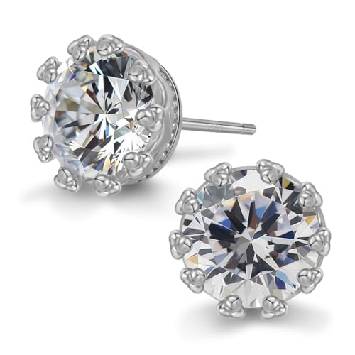 Hypoallergenic Cubic Zirconia Stud Earrings for Women & Men 24K Gold Plated Sterling Silver Post, CZ Simulated Diamond Halo Studs Sensitive Ear Friendly Gift (ED-31) - color: White Gold 02