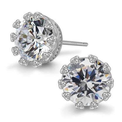 Hypoallergenic Cubic Zirconia Stud Earrings for Women & Men 24K Gold Plated Sterling Silver Post, CZ Simulated Diamond Halo Studs Sensitive Ear Friendly Gift (ED-31) - color: White Gold 02