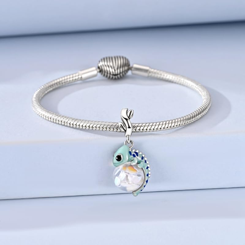 Birthday Fashion Heart Dangle Charm for Bracelets and Necklace Pendant Bead Charms Jewelry Present for Women Family Friends - style: Chameleon