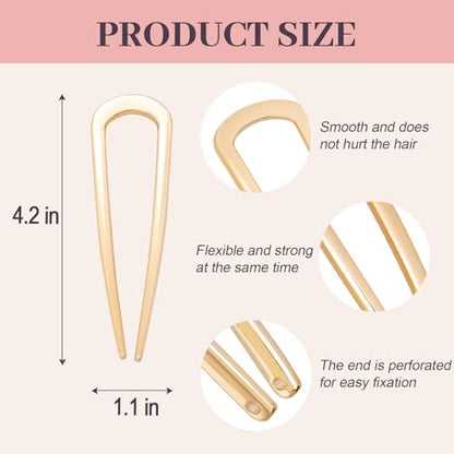 2PCS 4.2Inch French Hair Pins U-Shaped Pins for Women and Girls Fashion Metal Hair Pin French Twist Hair Pins for Buns, Updos,Stylish and Functional(set1-gold)