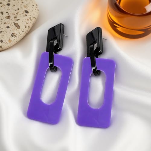 Boho Lightweight Retro Simple Acrylic Splicing Rectangle Earrings for Women Creative Exaggerated Statement Dangle Drop Earrings Jewelry - color: Black Purple B