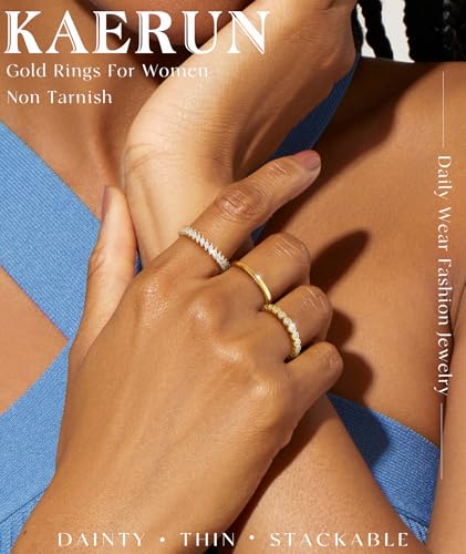 KAERUN Stackable Gold Rings for Women Non Tarnish Dainty 14K Gold Plated Stacking Rings Cubic Zirconia Thumb Ring Set Trendy Statement Wedding Bands Promise Engagement Rings for Women Size 6-10 - style: stack-C