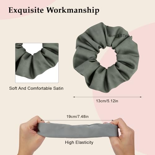 Satin Scrunchies for Women – 8PCS Green Silk Hair Ties – No Crease, Frizz-Free, Gentle Elastic Hair Bands for Thick & Thin Hair, Soft & Stylish Hair Accessories Gifts - color: Large-Sage green