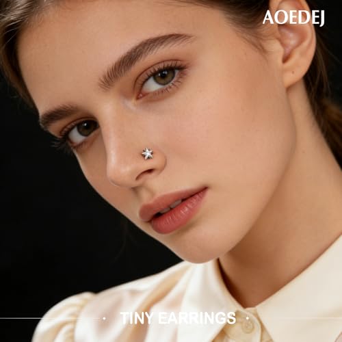 AOEDEJ 20/18/16G Titanium Internally Threaded Flat Back Stud Earrings 3/4/5mm Stars Square CZ Nose Lip Medusa Monroe Labret Piercing Jewelry for Cartilage Conch Tragus Helix Ear Studs - style: 16G-Stars