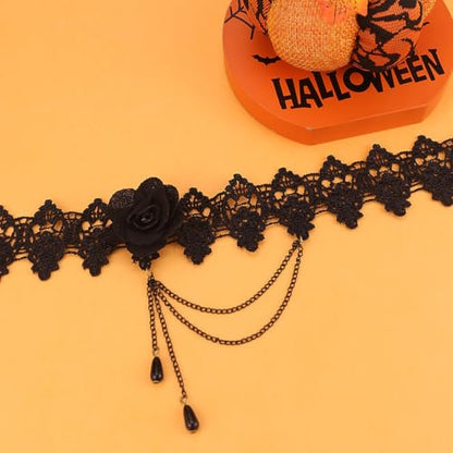 Todenb Gothic Choker Witch Necklace for Women Lace Vampire Collar Necklace Y2K Goth Black Zirconia Pendant Necklaces Halloween Dark Bridal Vampire Witch Party Jewelry Accessories - style: Style-G