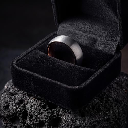Tungsten Wedding Band Ring 10mm 8mm 6mm 4mm for Men Women 18k Rose Gold Plated Dome Black Grey Brushed Polished - color: 6 Rose Gold Black Grey Tungsten