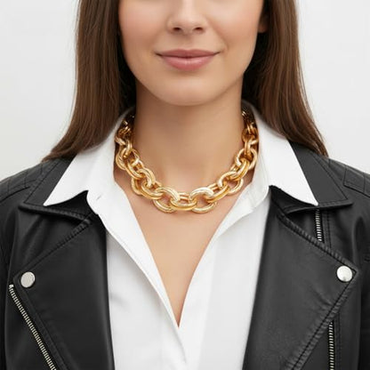 Chunky Gold Necklace, Statement Cuban Link Chain Necklaces, Punk Short Thick Gold Chain Necklace Fashion Jewelry for Women