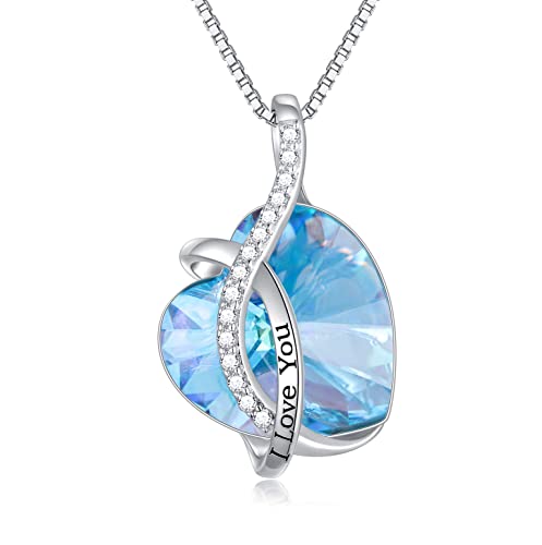 AOBOCO I Love You Sterling Silver 12 Birthstone Heart Pendant Necklace Embellished with Crystals from Austria, Mother's Day Anniversary Birthday Jewelry Christmas Gifts for Women Grandma Nana - color: D-March