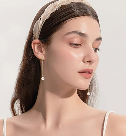 Pearl Dangle Earrings for Women, Threader Earrings Long Drop Earrings, Dainty Hoop Earrings Hypoallergenic Tassel Ear Chain for Wedding Jewelry Gifts - color: Pearl Hook Earrings
