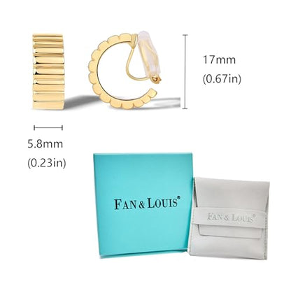 FAN&LOUIS Gold Silver Clip On Hoop Earrings, 14K Chunky Gold Small Hoops Lightweight Clip-On Earrings for Women Trendy│Chic Boho Ribbed Croissant Scallop Statement Clip Earrings Teen Gifts - style: Gold