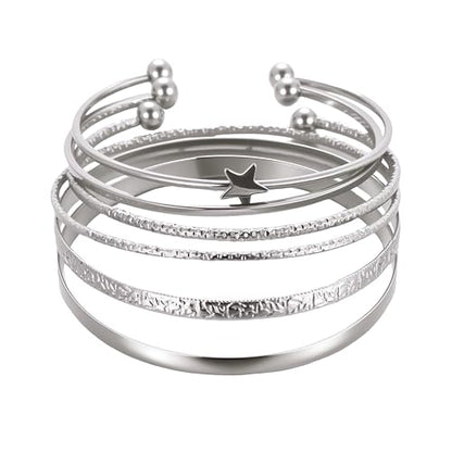 ÌF ME Gold Bangle Bracelets for Women, Indian Bangles Stackable Set, Multi Layer Textured 18K Gold Plated Chunky Bracelets Boho Jewelrys Set - style: silver-star