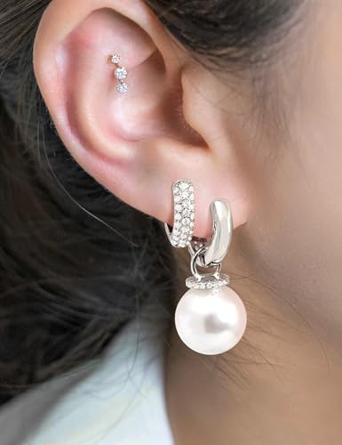 Big Pearl Drop Earrings for Women - 14K Real Gold Plated Quality Dangles for Elevated Casual or Elegant Gift - color: Leah Silver