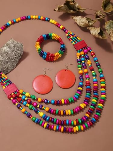 JNF Large Faux Pearl Necklaces for Women Multi strand Pearl Necklace Bracelet and Earrings Set 1920s Costume Pearls Necklace Jewelry Accessories - color: rainbow bead neck