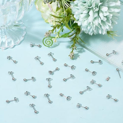 Beebeecraft 100pcs Ball Stud Earrings 304 Stainless Steel Tiny Ball Stud Earrings with Butterfly Ear Backs for Women Men - size: 4mm