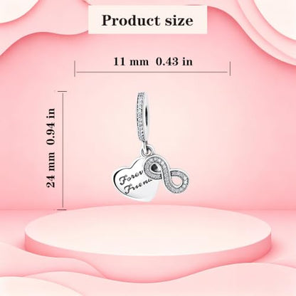 925 Sterling Silver Charms Pendants Mom Heart Dog koi fish Sea Turtle Football Charms for bracelet Pendants Beads Mom Sister Wife Family, Friends, Birthday gifts - style: Forever friend pendant