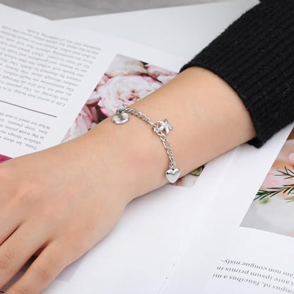 Jude Jewelers Stainless Steel Summer Holiday Clam Sun Heart Charms Strand Bracelet - color: Silver