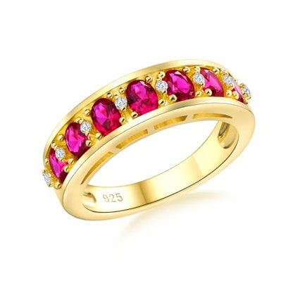 Amethyst Emerald Ruby Sapphire Wedding Band Anniversary Women Rings | 925 Sterling Silve|Hypoallergenic|Standard Size|Ruby|Sapphire|Emerald|Wedding Anniversary Jewelry|Genstone Ring|Holiday Gifts - color: Ruby & Gold