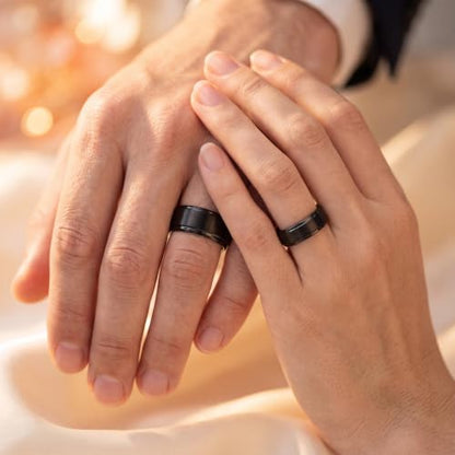 Tungsten Wedding Band Ring Black 10mm Men Women Comfort Fit 18k Rose Gold Step Edge Brushed Polished - color: Black Tungsten