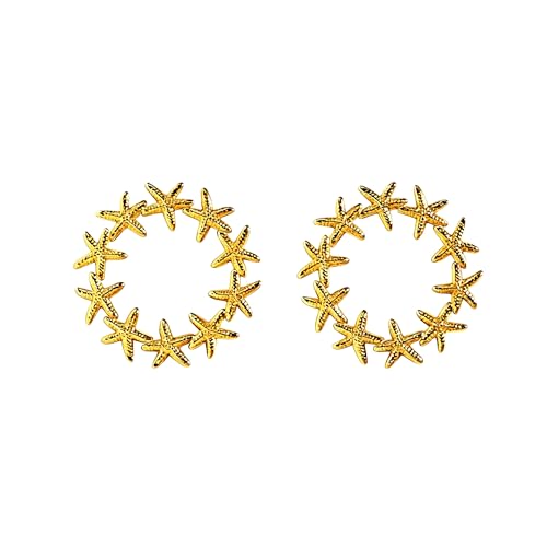 Gold Statement Earrings For Women, 14K Gold Plated Textured Geometric Drop Earrings - Hypoallergenic Stainless Steel Statement Earrings for Women, Waterproof Fan-Shaped Dangle Earrings for Beach & Daily Wear - color: Starfish DKE252030GL