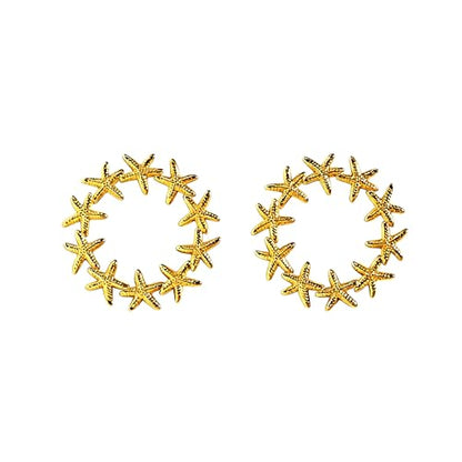 Gold Statement Earrings For Women, 14K Gold Plated Textured Geometric Drop Earrings - Hypoallergenic Stainless Steel Statement Earrings for Women, Waterproof Fan-Shaped Dangle Earrings for Beach & Daily Wear - color: Starfish DKE252030GL