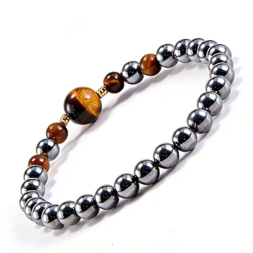 Tigers Eye Bracelets for Men Women Stretch Adjustable Bracelet Natural Tiger Eye Beaded Gemstone Bracelet Handmade Polishing for Spiritual Healing Meditation Yoga - color: Color-2, size: 7 inch