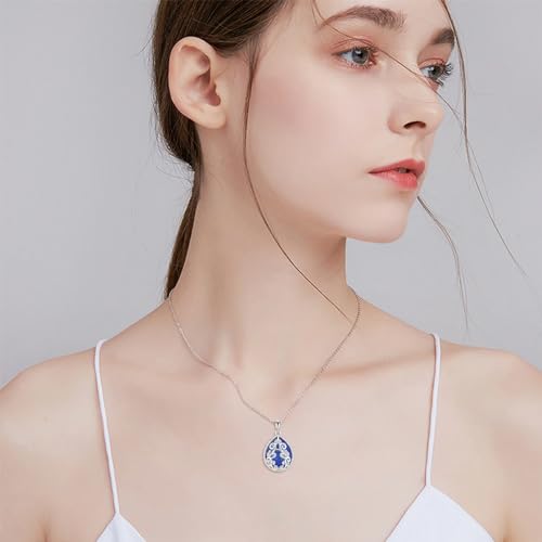 YAFEINI Teardrop Necklace Sterling Silver Filigree Irish Pendant Necklace Natural Stone Moonstone/Lapis Lazuli/Larimar/Moss Agate Necklace Jewelry - color: Lapis Lazuli Filigree Necklace
