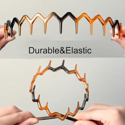 ULTIMUTE 8 PCS Fashion Effortless Plastic Headbands with Teeth Comb Black Skinny Headbands No Slip Hair Accessories Bands for Women Men Teen Girls, Amber&Bright Black - color: Amber&Bright Black