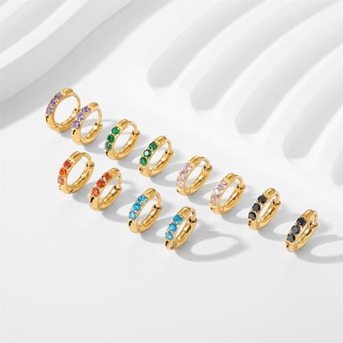 Hypoallergenic Unisex Surgical Steel Small Cubic Zirconia Huggie Hoop Earring, Color Gold - Silver - Rose Gold - Black - Rainbow, Size 6mm- 12mm Safe for Sensitive Ear - style: N04: 6MM - Gold - Black Cubic Zirconia