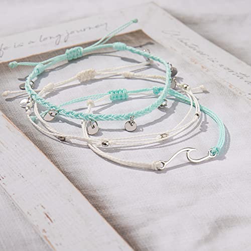 Waterproof String Anklets Cute Beaded Ankle Bracelets Beach Wave Anklet Stainless Steel Coin Boho Ankle Jewelry for Women - color: White