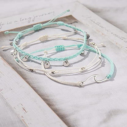 Waterproof String Anklets Cute Beaded Ankle Bracelets Beach Wave Anklet Stainless Steel Coin Boho Ankle Jewelry for Women - color: White