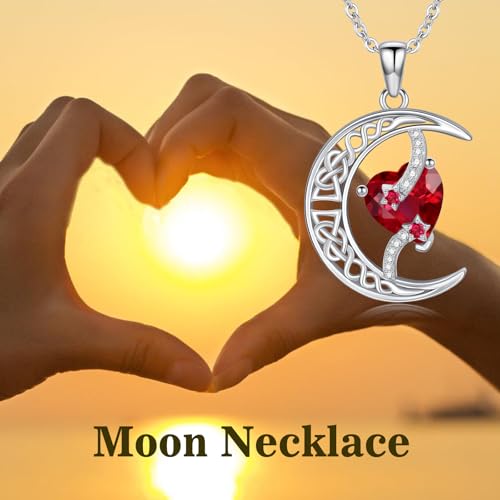 TOUPOP Moon and Star Birthstone Necklace for Women 925 Sterling Silver Celtic Moon Jewelry Birthday Mothers Day Gifts for Mom Wife Her - color: 01-January-Garnet