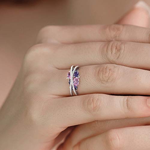 Santuzza 925 Sterling Silver Twist Ring White Cubic Zirconia Rings - color: [A]Pink