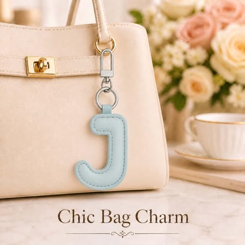 Initial Letter Keychain,Stainless Steel,Colorful Faux Leather Keyring for Backpack,Purse,Car Keys,Gift for Men Women - color: J