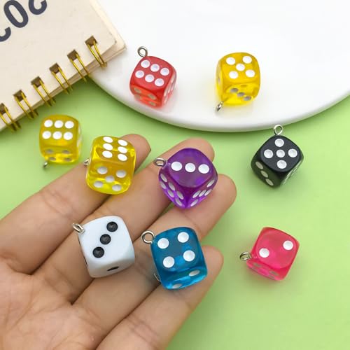 Sailanzi 30pcs Resin material semi transparent dice Pendant Jewelry Making DIY Keychain Earrings Pendant Various Design Charms for Jewelry Making Bracelets Necklace (SN151) - color: SN151