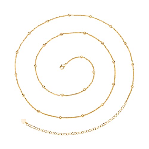 Adjustable 18k Gold Plated Waist Chain, Beach Bikini Body Chain, Handmade Boho Belly Chain - color: Golden