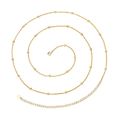 Adjustable 18k Gold Plated Waist Chain, Beach Bikini Body Chain, Handmade Boho Belly Chain - color: Golden