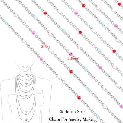 Stainless Steel Enamel Chain for Jewelry Making, Oil Drip Rainbow Jewelry Chains for DIY Necklace Bracelet Craft Jewelry Making Supplies with Stainless Steel Jump Rings Lobster Clasps Connectors - color: Mixed Style Silver