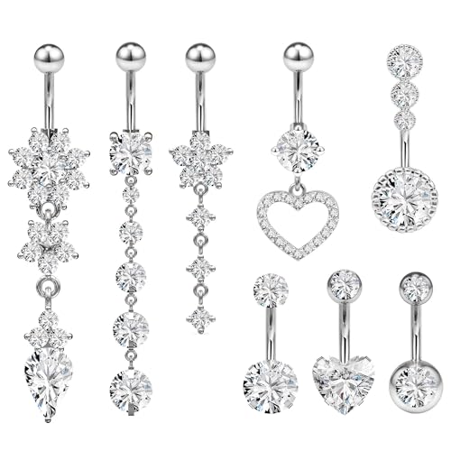 Oufksiyy Belly Button Ring Surgical Steel Dangle Stainless Steel Belly Rings 14G Belly Button Piercing Cute Navel Ring Belly Piercing Jewelry 14 Gauge Belly Piercing Jewelry