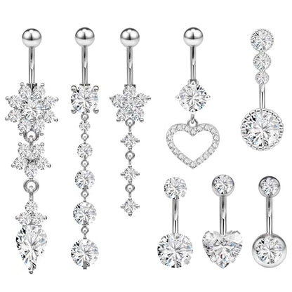 Oufksiyy Belly Button Ring Surgical Steel Dangle Stainless Steel Belly Rings 14G Belly Button Piercing Cute Navel Ring Belly Piercing Jewelry 14 Gauge Belly Piercing Jewelry
