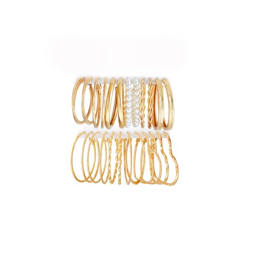 12 Pairs Chunky Gold Hoop Earrings for Women Trendy, Gold Plated Lightweight Hypoallergenic Stack, Thick Open Twisted Huggie Hoops Earring Set - color: 12 Pairs Gold Big Dainty