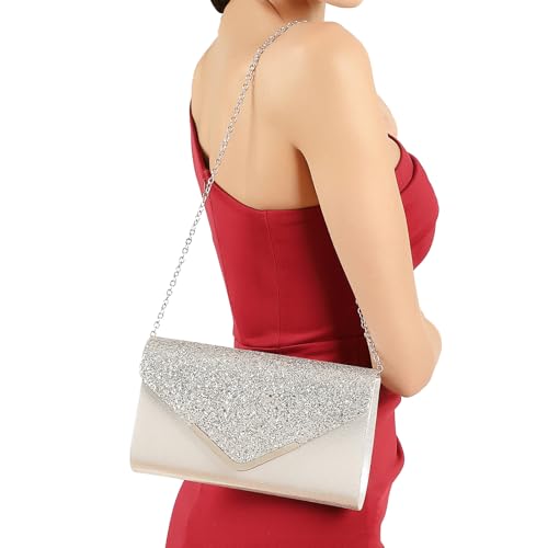 YYW 4 Pieces Women Evening Handbags Clutch Purse Bag with Rhinestone Crystal Jewelry Set for Wedding Party - color: Silver