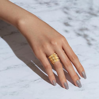 VNOX Gold Rings for Women 丨 14k Gold Plated Stainless Steel Chunky Statement Rings Twisted Braided Ring Stackable Rings Chunky Signet Ring for Womens Jewelry Trendy - style: Wrap