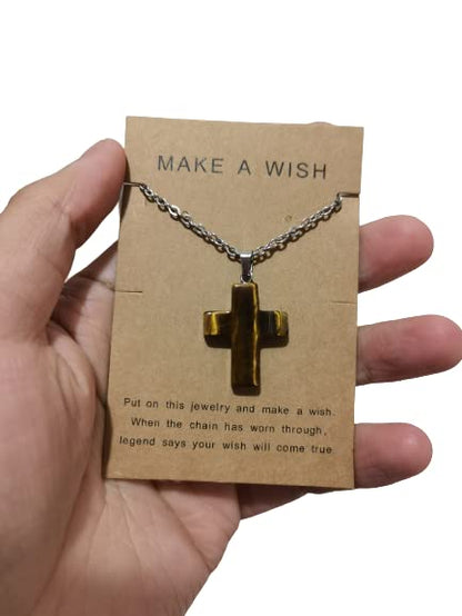 Small Dainty Cross Necklace Pendant Bohemian Turquoise Seed Bead Beaded Necklace Choker for Women Men Faith Jewelry Gift - color: 03 Tiger Eye Cross